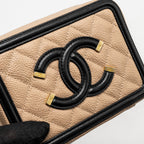 CHANEL MINI FILIGREE VANITY CLUTCH CAVIAR BEIGE / BLACK GHW