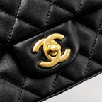 CHANEL 24K PEARL CRUSH MINI RECTANGULAR FLAP BAG SHINY LAMBSKIN BLACK GHW (MICROCHIP)