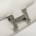 Hermes Mini Constance Evercolor/Alligator Mississippiensis Lisse Buckle New White / Gris Ciment SHW