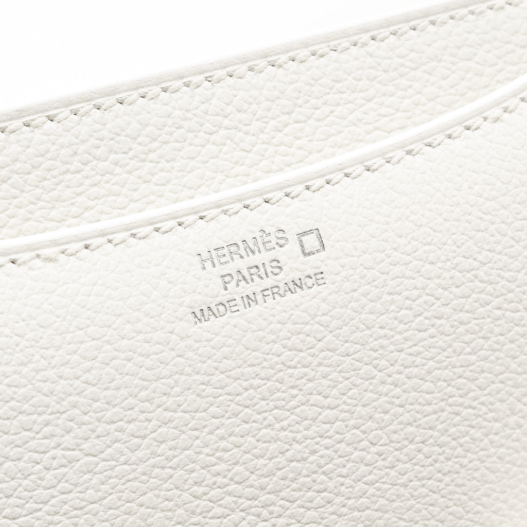 Hermes Mini Constance Evercolor/Alligator Mississippiensis Lisse Buckle New White / Gris Ciment SHW