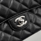 CHANEL MEDIUM CLASSIC DOUBLE FLAP BAG CAVIAR BLACK SHW (MICROCHIP)