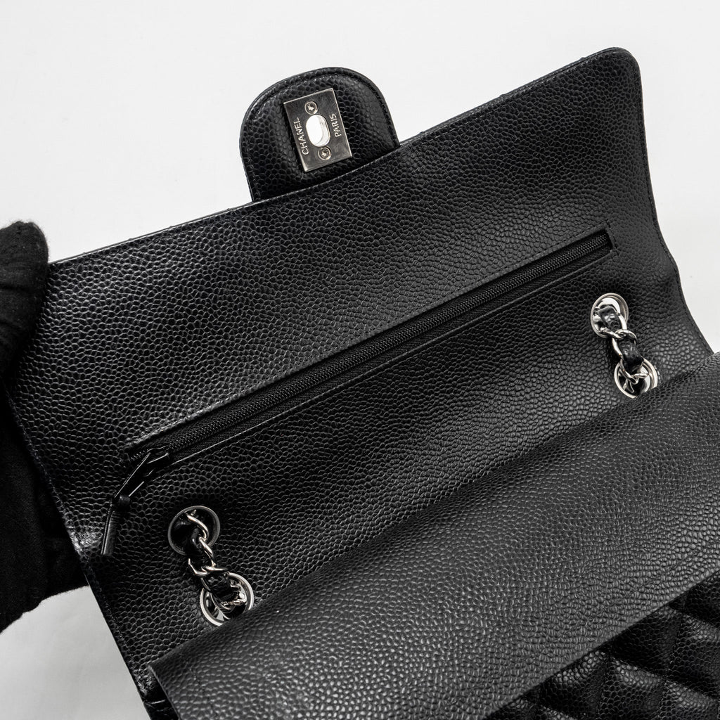 CHANEL MEDIUM CLASSIC DOUBLE FLAP BAG CAVIAR BLACK SHW (MICROCHIP)