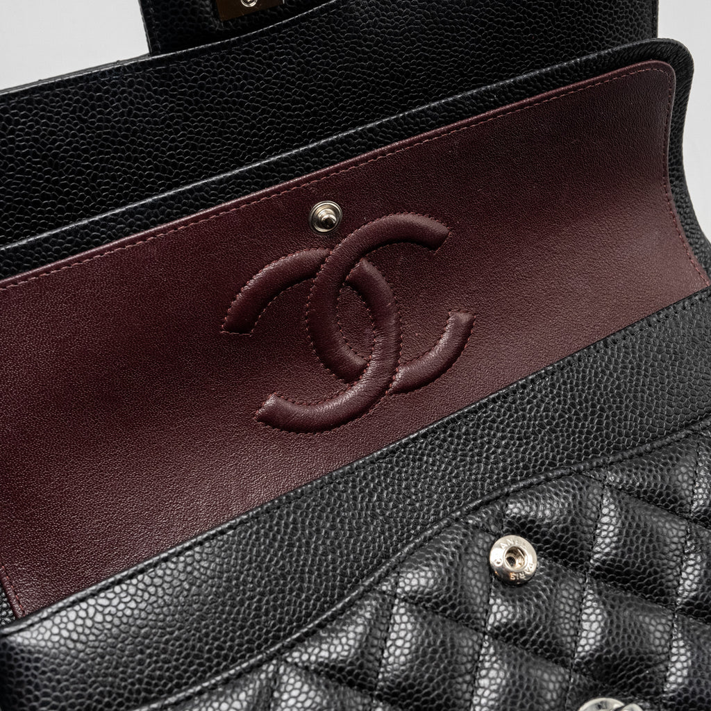CHANEL MEDIUM CLASSIC DOUBLE FLAP BAG CAVIAR BLACK SHW (MICROCHIP)