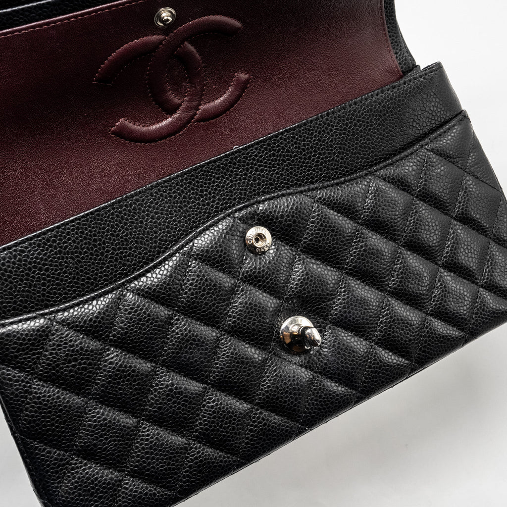 CHANEL MEDIUM CLASSIC DOUBLE FLAP BAG CAVIAR BLACK SHW (MICROCHIP)