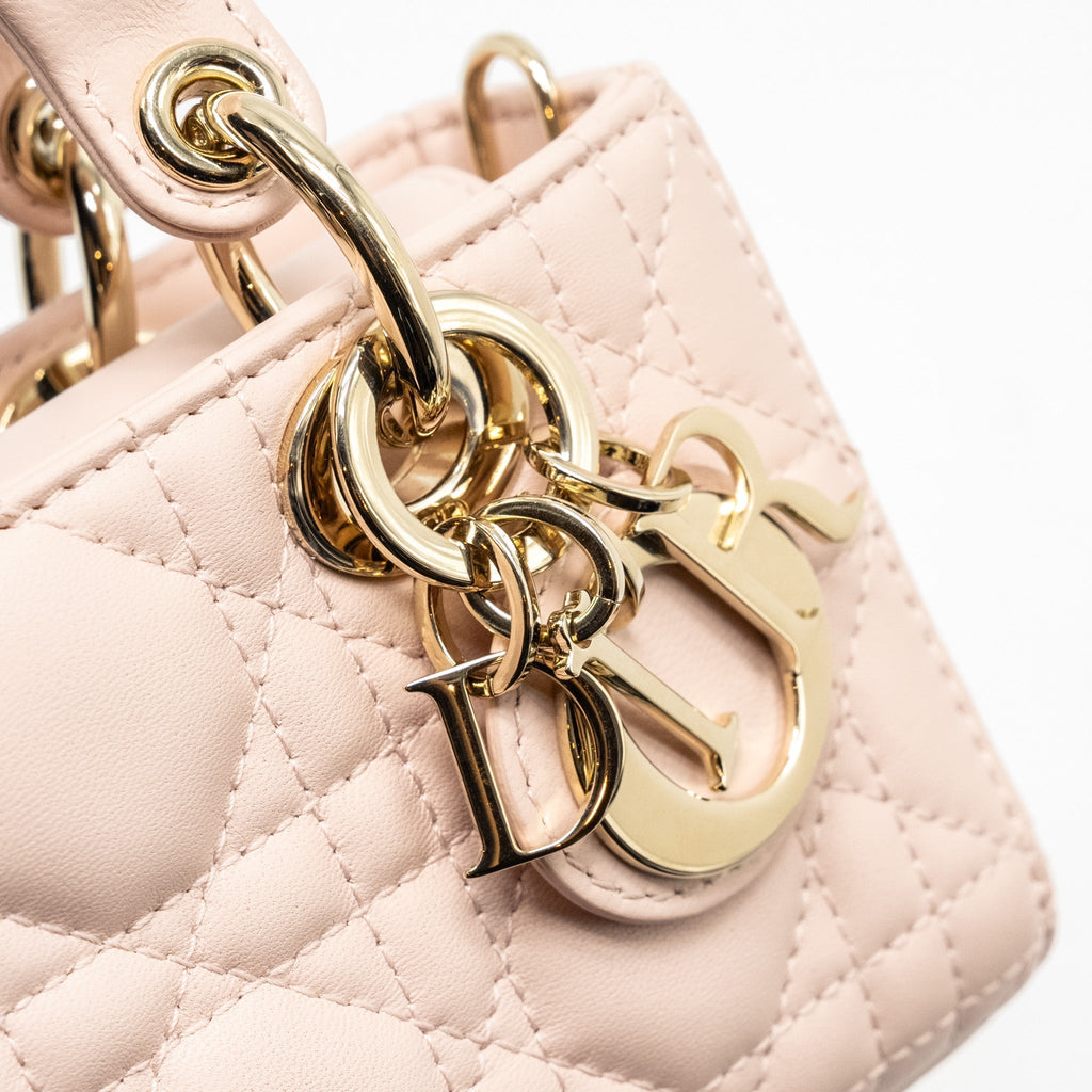 DIOR LADY D-JOY MICRO BAG LAMBSKIN POWDER PINK LGHW