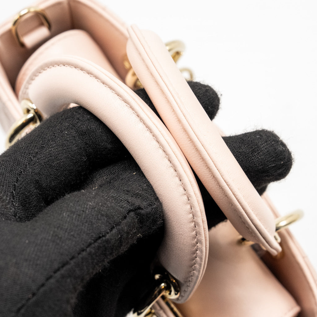 DIOR LADY D-JOY MICRO BAG LAMBSKIN POWDER PINK LGHW