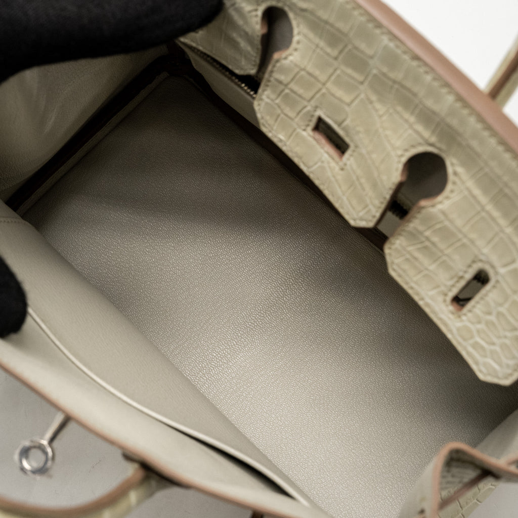 Hermes Birkin 25 Crocodile Porosus Beton SHW