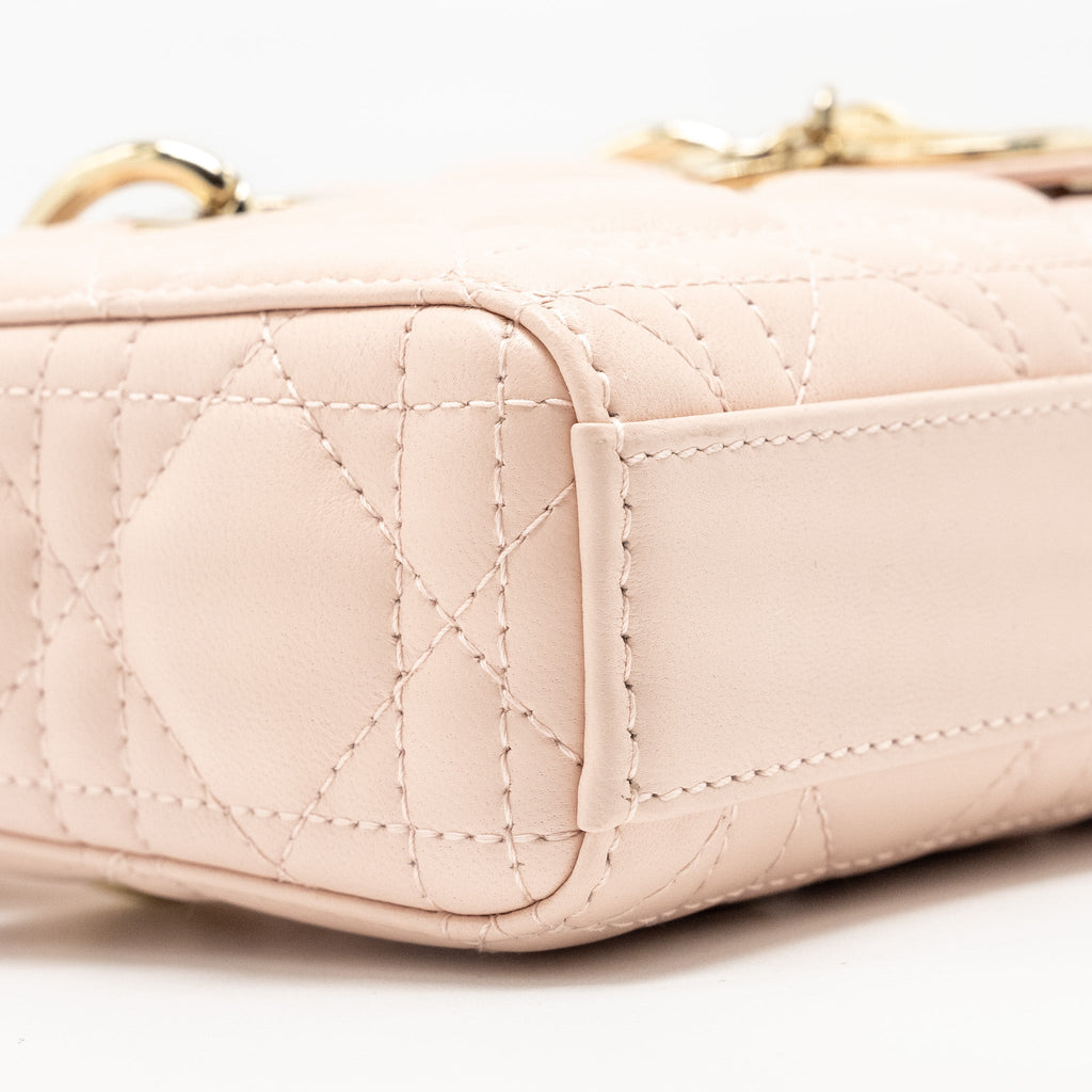 DIOR LADY D-JOY MICRO BAG LAMBSKIN POWDER PINK LGHW