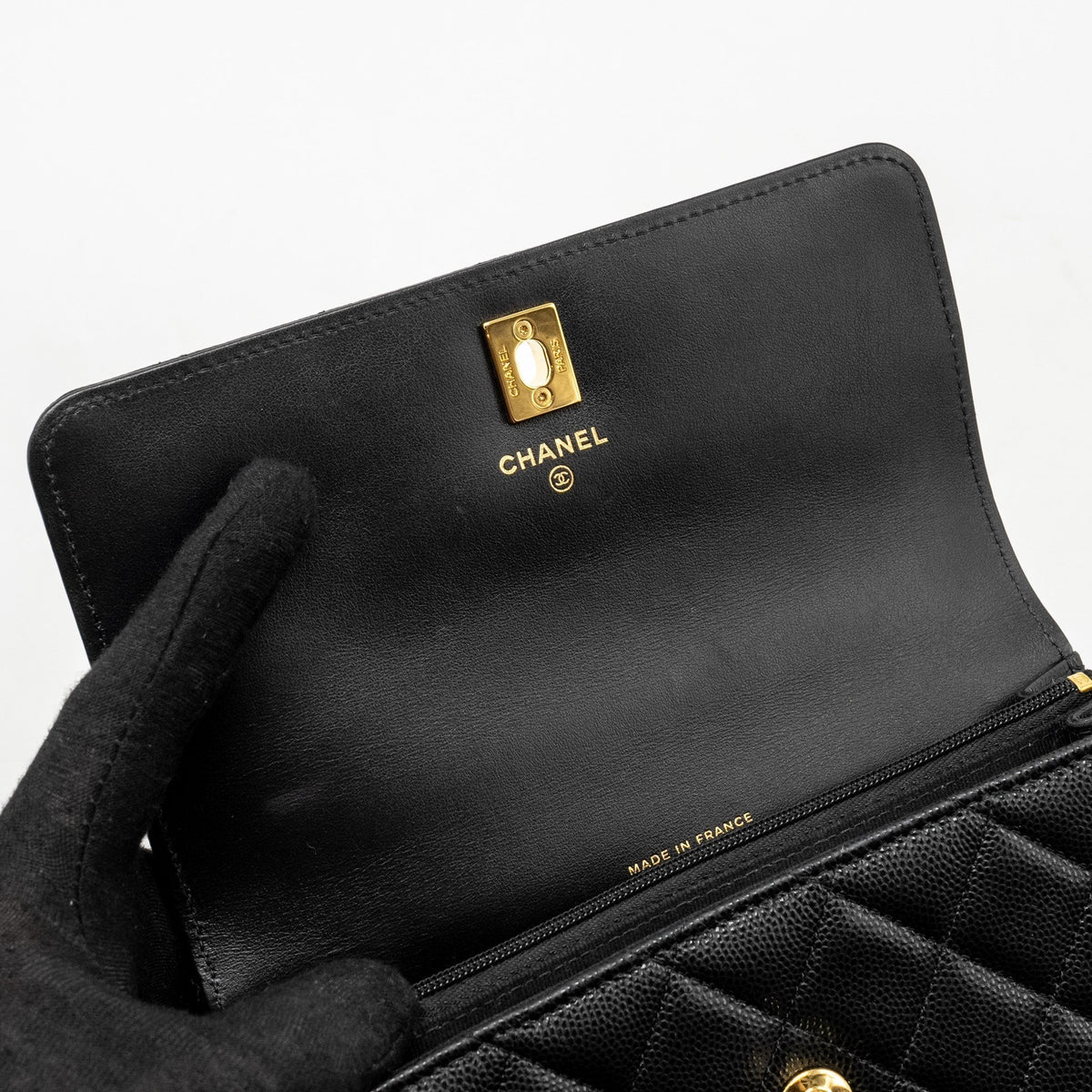 CHANEL 23S WALLET ON CHAIN WITH BAG CHARM CAVIAR BLACK GHW(MICROCHIP)