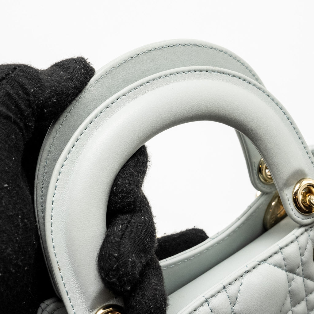 DIOR MINI LADY DIOR LAMBSKIN LIGHT BLUE LGHW