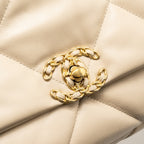CHANEL SMALL 19 BAG SHINY GOATSKIN LIGHT BEIGE MULTICOLOUR HARDWARE
