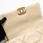 CHANEL SMALL 19 BAG SHINY GOATSKIN LIGHT BEIGE MULTICOLOUR HARDWARE