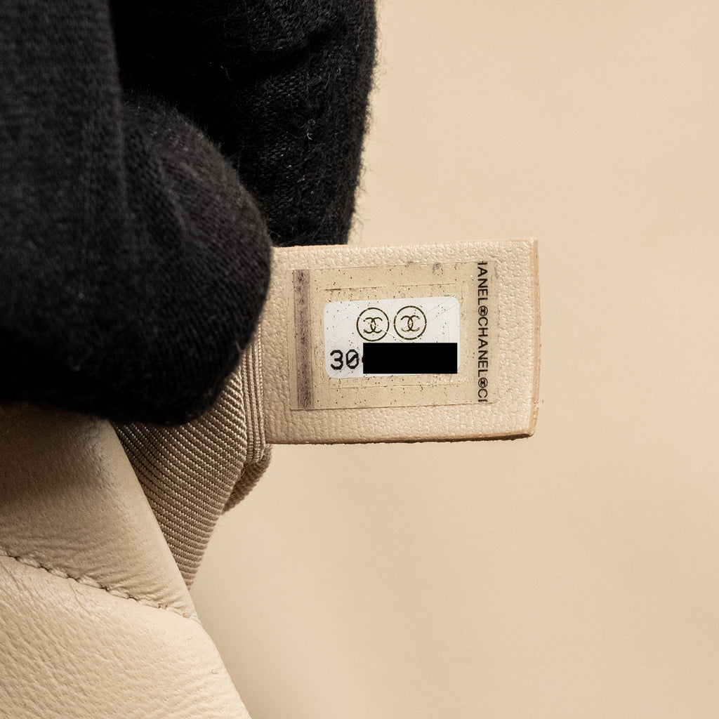 CHANEL SMALL 19 BAG SHINY GOATSKIN LIGHT BEIGE MULTICOLOUR HARDWARE