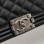 CHANEL MEDIUM BOY BAG CAVIAR BLACK RUTHENIUM HARDWARE (MICROCHIP)