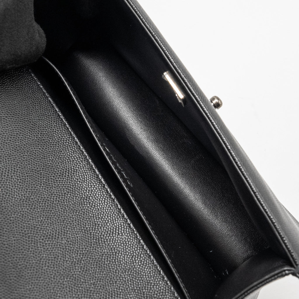 CHANEL MEDIUM BOY BAG CAVIAR BLACK RUTHENIUM HARDWARE (MICROCHIP)