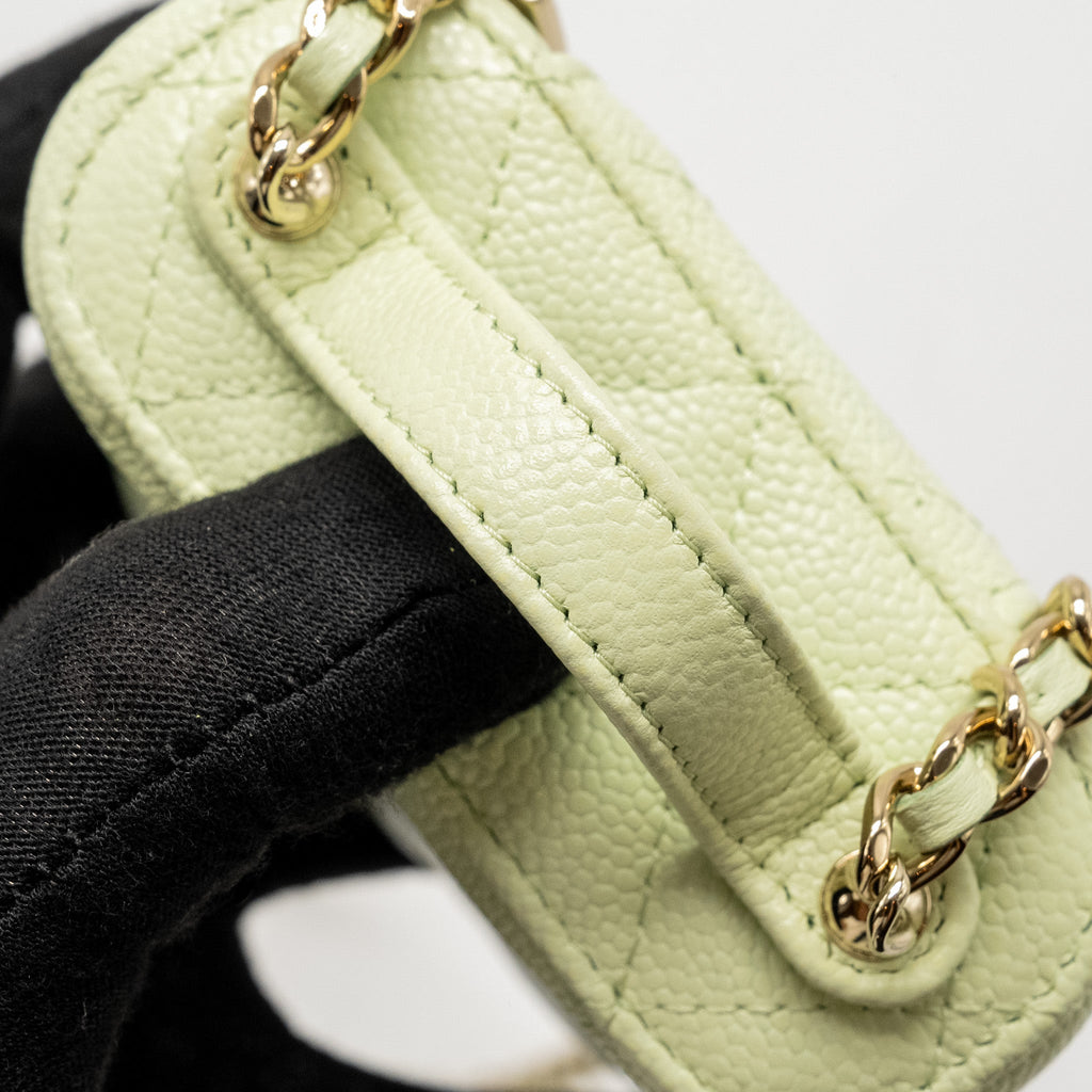 CHANEL MINI VERTICAL VANITY WITH CHAIN CAVIAR LIGHT GREEN LGHW