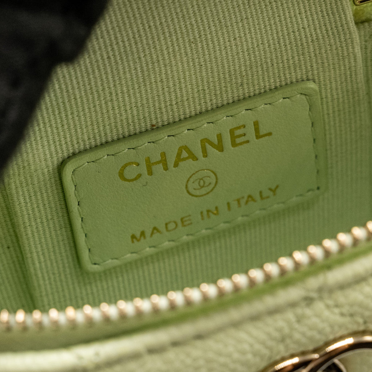 CHANEL MINI VERTICAL VANITY WITH CHAIN CAVIAR LIGHT GREEN LGHW