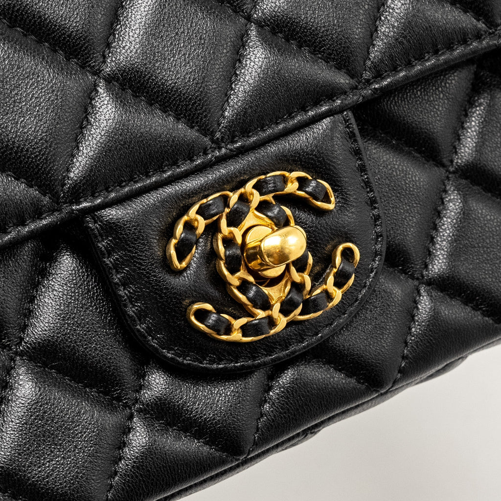 CHANEL DETAILED TOP HANDLE FLAP BAG LAMBSKIN BLACK GHW (MICROCHIP)