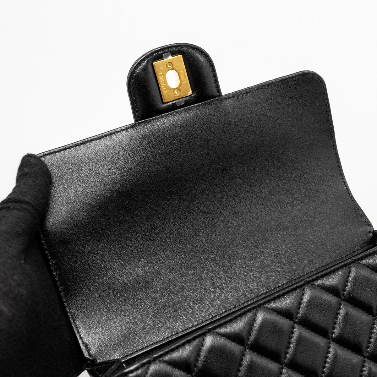 CHANEL DETAILED TOP HANDLE FLAP BAG LAMBSKIN BLACK GHW (MICROCHIP)