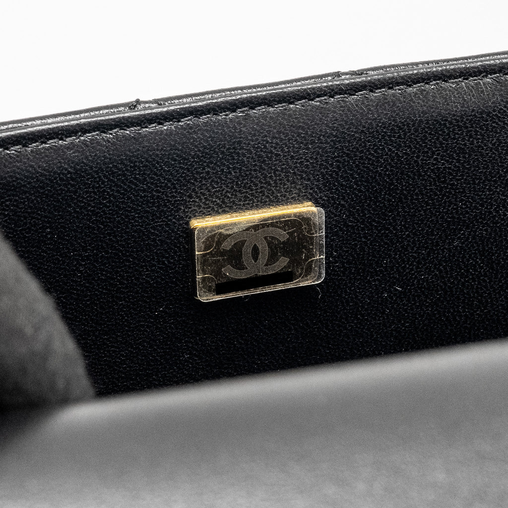 CHANEL DETAILED TOP HANDLE FLAP BAG LAMBSKIN BLACK GHW (MICROCHIP)