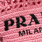 PRADA CROCHET TOTE BAG RAFFIA PINK