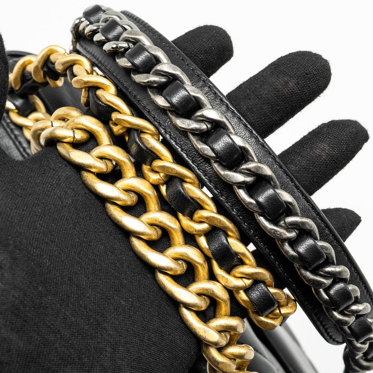 CHANEL SMALL 19 BAG LAMBSKIN BLACK MULTICOLOR HARDWARE