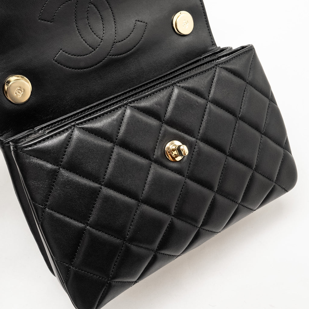 CHANEL TOP HANDLE TRENDY CC FLAP BAG LAMBSKIN BLACK LGHW