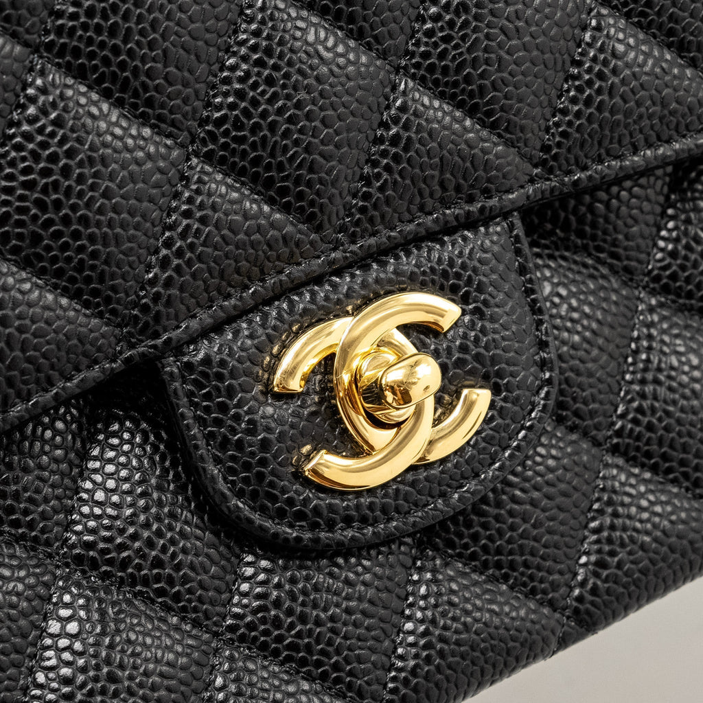 CHANEL MEDIUM CLASSIC DOUBLE FLAP BAG CAVIAR BLACK GHW (MICROCHIP)