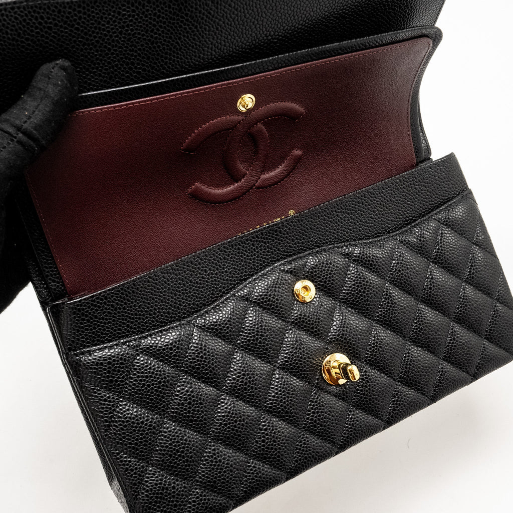CHANEL MEDIUM CLASSIC DOUBLE FLAP BAG CAVIAR BLACK GHW (MICROCHIP)