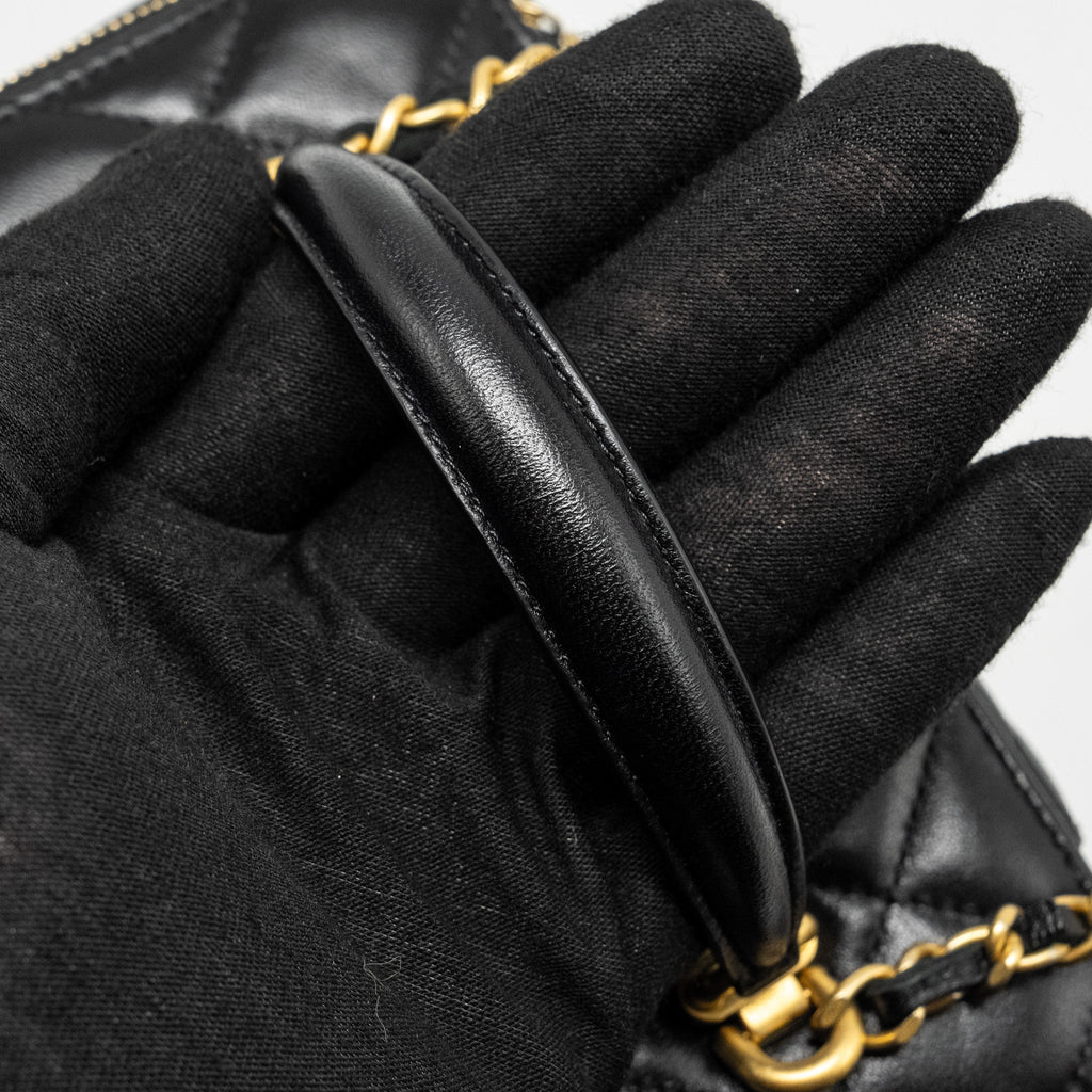 CHANEL TOP HANDLE LONG VANITY WITH CHAIN LAMBSKIN BLACK GHW