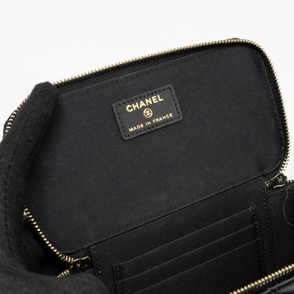 CHANEL TOP HANDLE LONG VANITY WITH CHAIN LAMBSKIN BLACK GHW