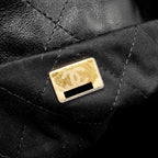 CHANEL MEDIUM 22 BAG GOLD LETTER SHINY CALFSKIN BLACK GHW (MICROCHIP)