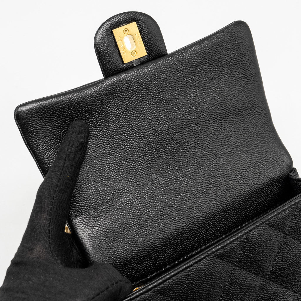 CHANEL COCO LOVE FLAP BAG WITH ADJUSTABLE CHAIN CAVIAR BLACK GHW (MICROCHIP)
