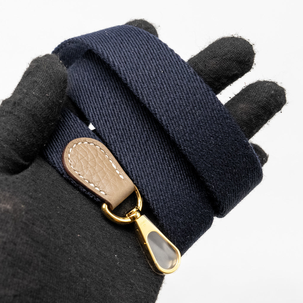 HERMES Mini Evelyne Clemence Etoupe / Blue Nuit GHW