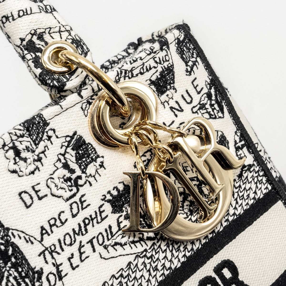 DIOR MEDIUM LADY D-LITE BAG PLAN DE PARIS EMBROIDERY CANVAS BLACK/WHITE LGHW