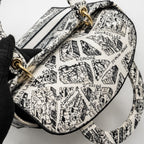 DIOR MEDIUM LADY D-LITE BAG PLAN DE PARIS EMBROIDERY CANVAS BLACK/WHITE LGHW