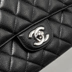 CHANEL MEDIUM CLASSIC DOUBLE FLAP BAG CAVIAR BLACK SHW (MICROCHIP)
