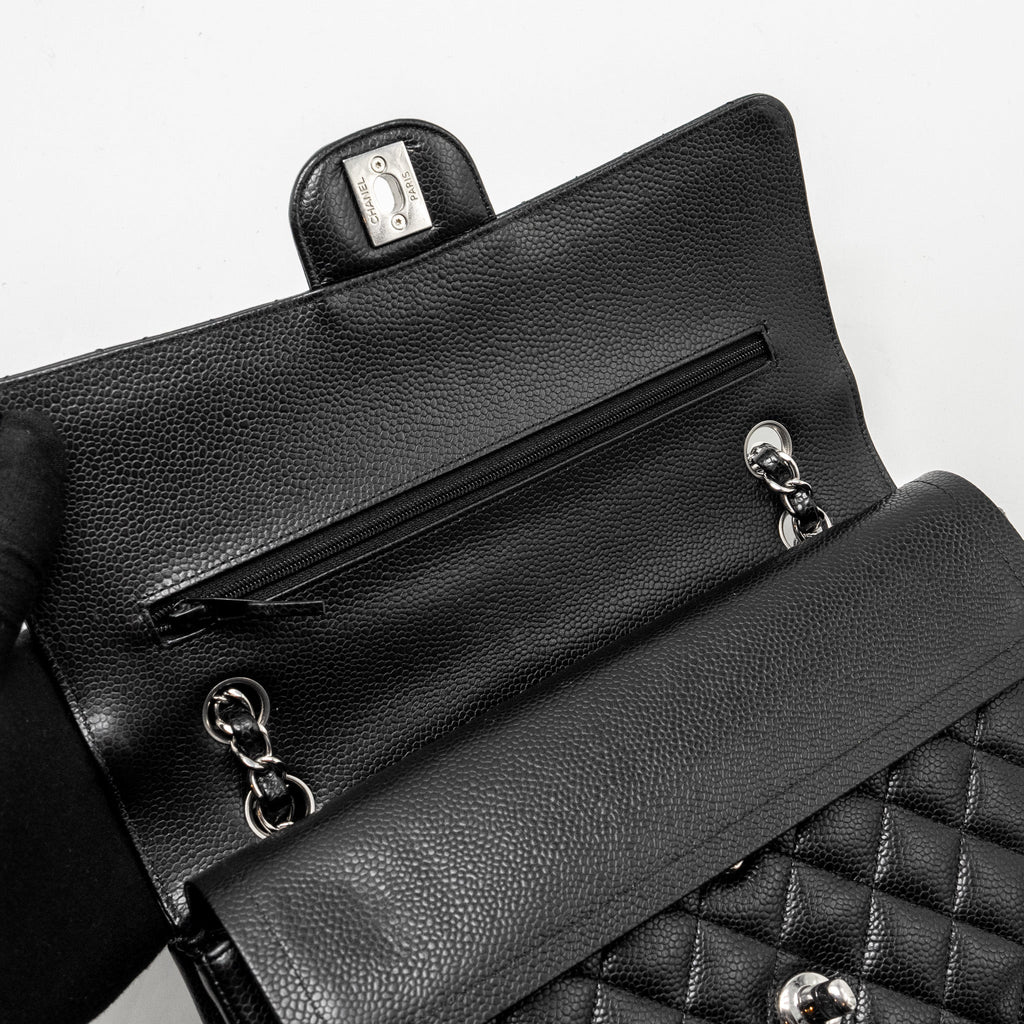CHANEL MEDIUM CLASSIC DOUBLE FLAP BAG CAVIAR BLACK SHW (MICROCHIP)