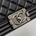 CHANEL SMALL BOY BAG CALFSKIN BLACK RUTHENIUM HARDWARE