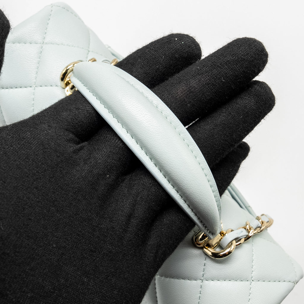 CHANEL TOP HANDLE MINI RECTANGULAR FLAP BAG LAMBSKIN LIGHT BLUE LGHW (MICROCHIP)