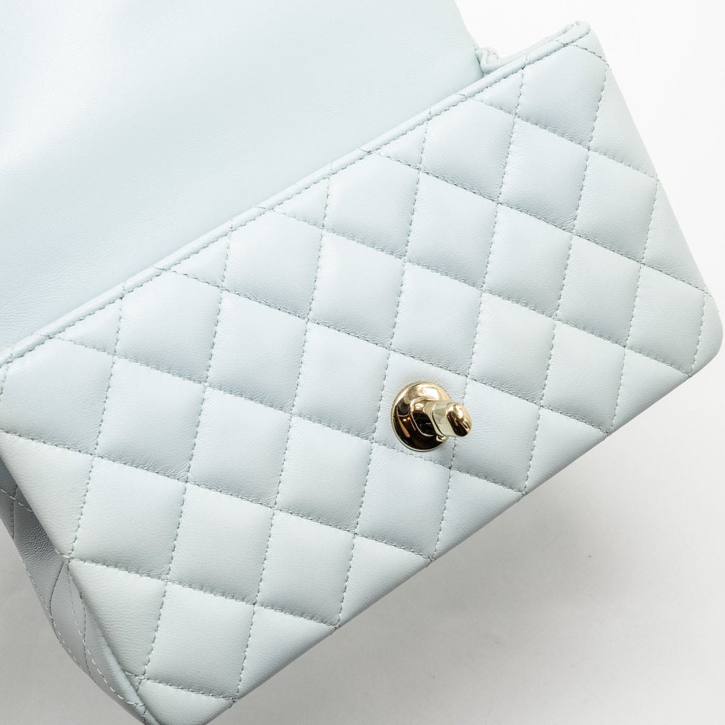 CHANEL TOP HANDLE MINI RECTANGULAR FLAP BAG LAMBSKIN LIGHT BLUE LGHW (MICROCHIP)