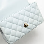 CHANEL TOP HANDLE MINI RECTANGULAR FLAP BAG LAMBSKIN LIGHT BLUE LGHW (MICROCHIP)
