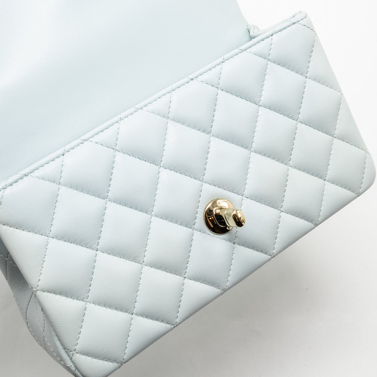 CHANEL TOP HANDLE MINI RECTANGULAR FLAP BAG LAMBSKIN LIGHT BLUE LGHW (MICROCHIP)