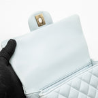 CHANEL TOP HANDLE MINI RECTANGULAR FLAP BAG LAMBSKIN LIGHT BLUE LGHW (MICROCHIP)
