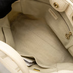 CHANEL SMALL DEAUVILLE SHOPPING TOTE BAG CALFSKIN/FABRIC LIGHT BEIGE LGHW (MICROCHIP)