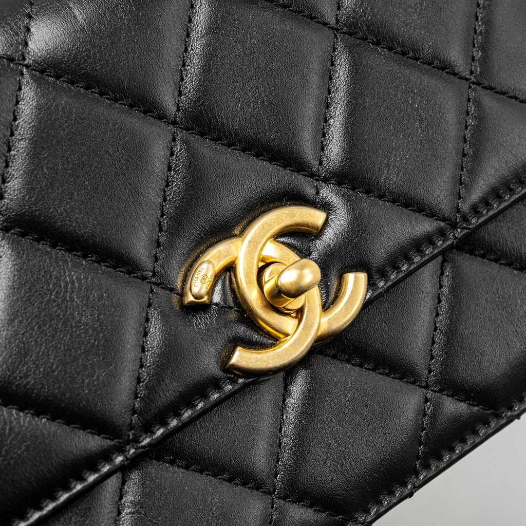 CHANEL GOLD CRUSH MINI FLAP BAG CALFSKIN BLACK GHW (MICROCHIP)