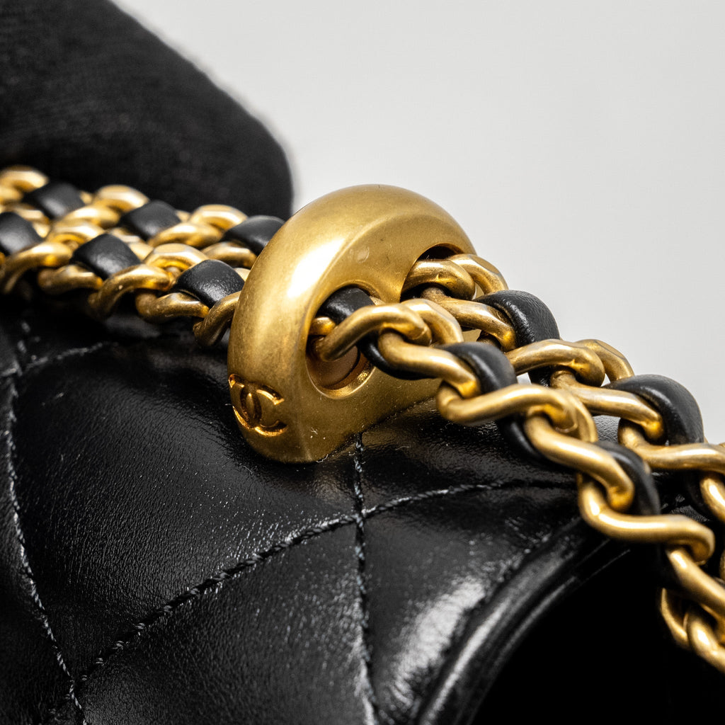 CHANEL GOLD CRUSH MINI FLAP BAG CALFSKIN BLACK GHW (MICROCHIP)