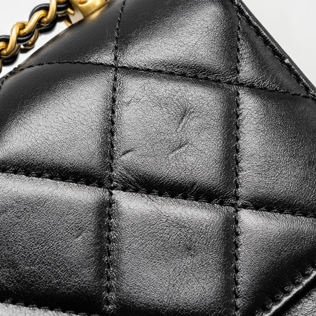 CHANEL GOLD CRUSH MINI FLAP BAG CALFSKIN BLACK GHW (MICROCHIP)