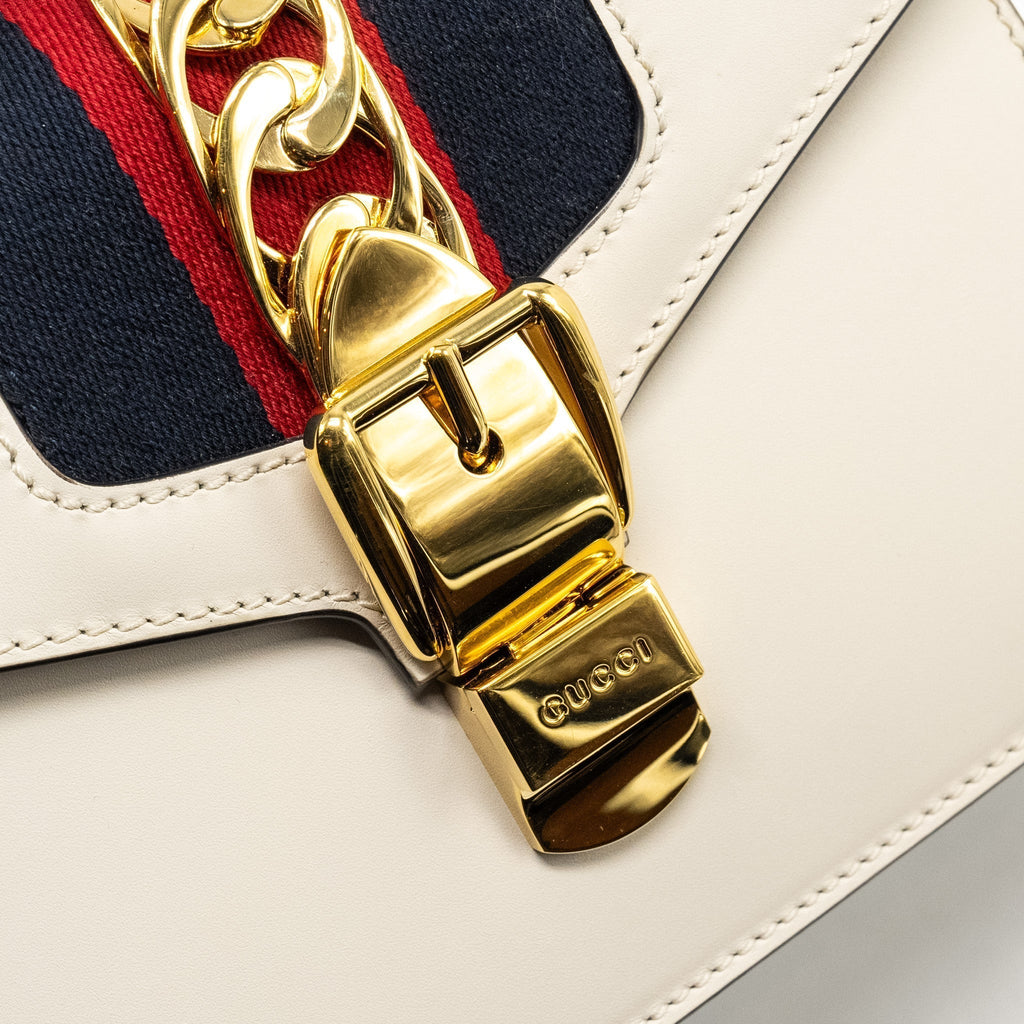 GUCCI MINI SYLVIE TOP HANDLE BAG CALFSKIN WHITE GHW