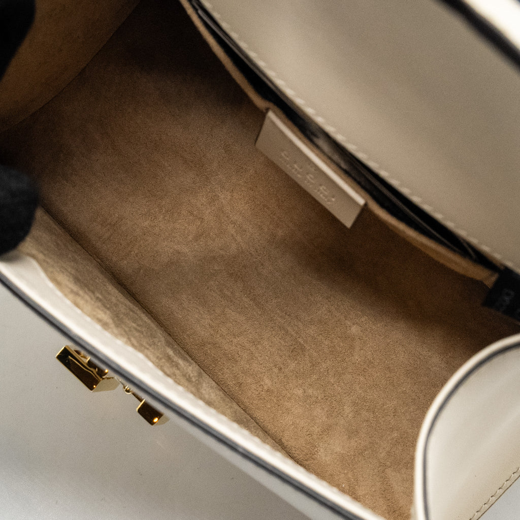 GUCCI MINI SYLVIE TOP HANDLE BAG CALFSKIN WHITE GHW